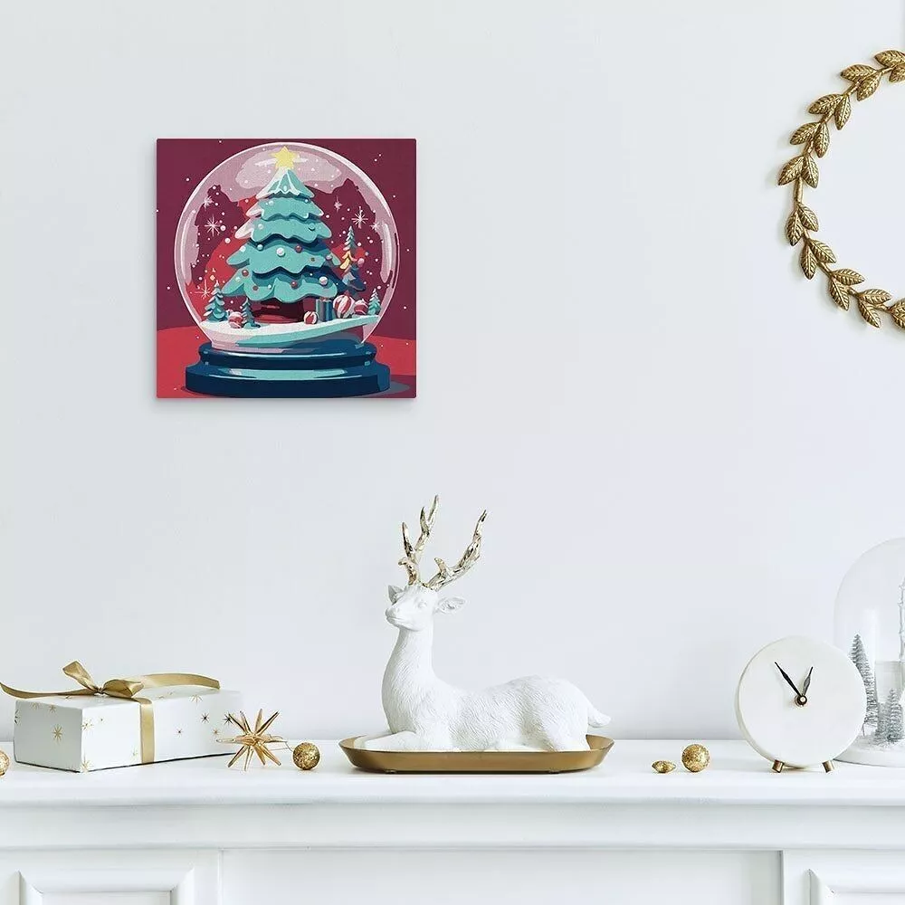 Peinture par numéro - Boule à neige et sapin de Noël (mini)