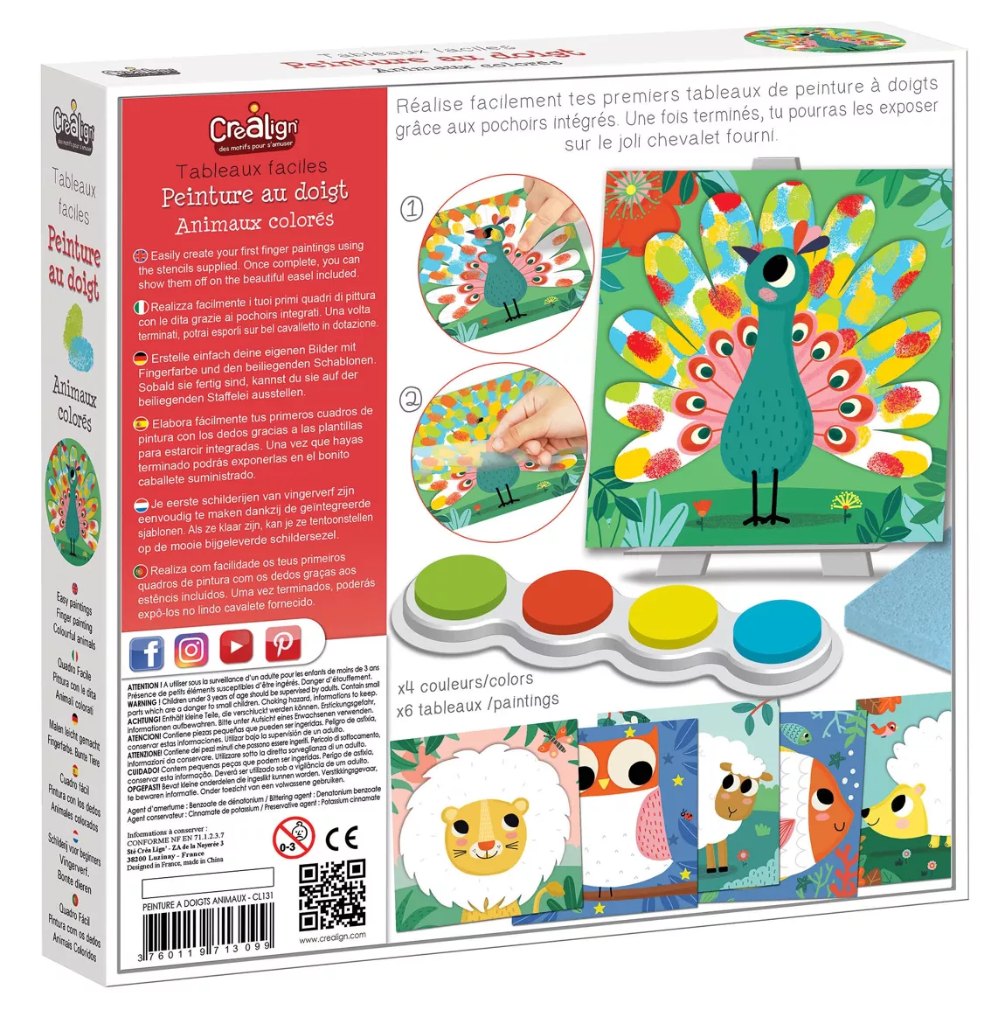 Kit Tableaux faciles - Peinture au doigt - Animaux colorés