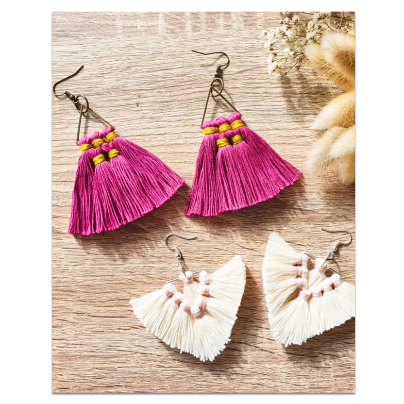 Kit Macramé - Boucles d'oreilles pomponnettes