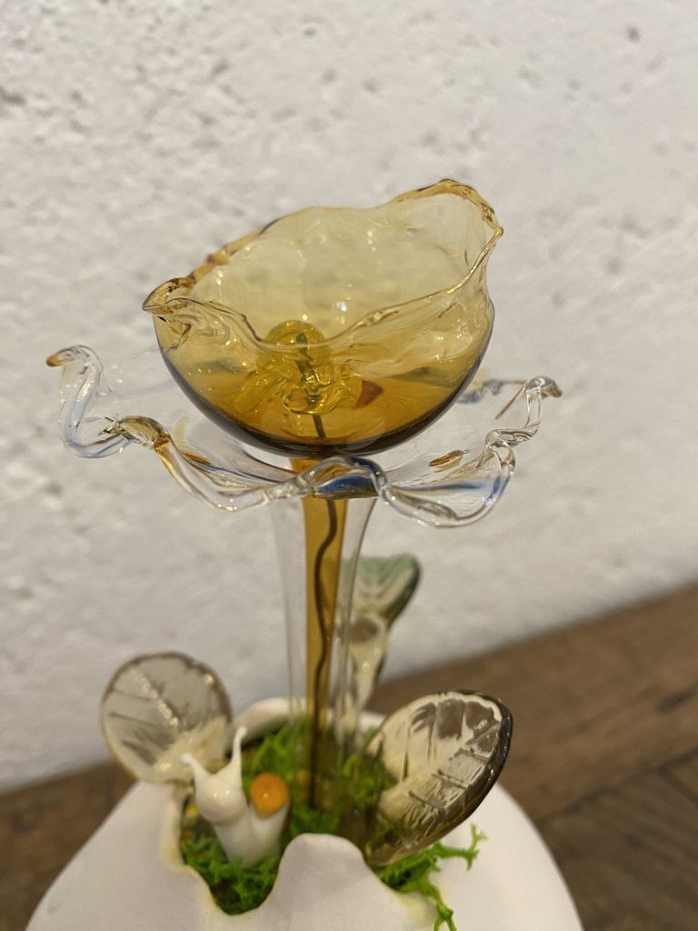 Vase fleurs en verre de Murano - Jaune et escargot