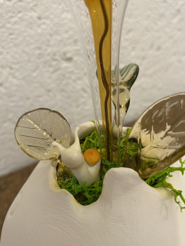 Vase fleurs en verre de Murano - Jaune et escargot