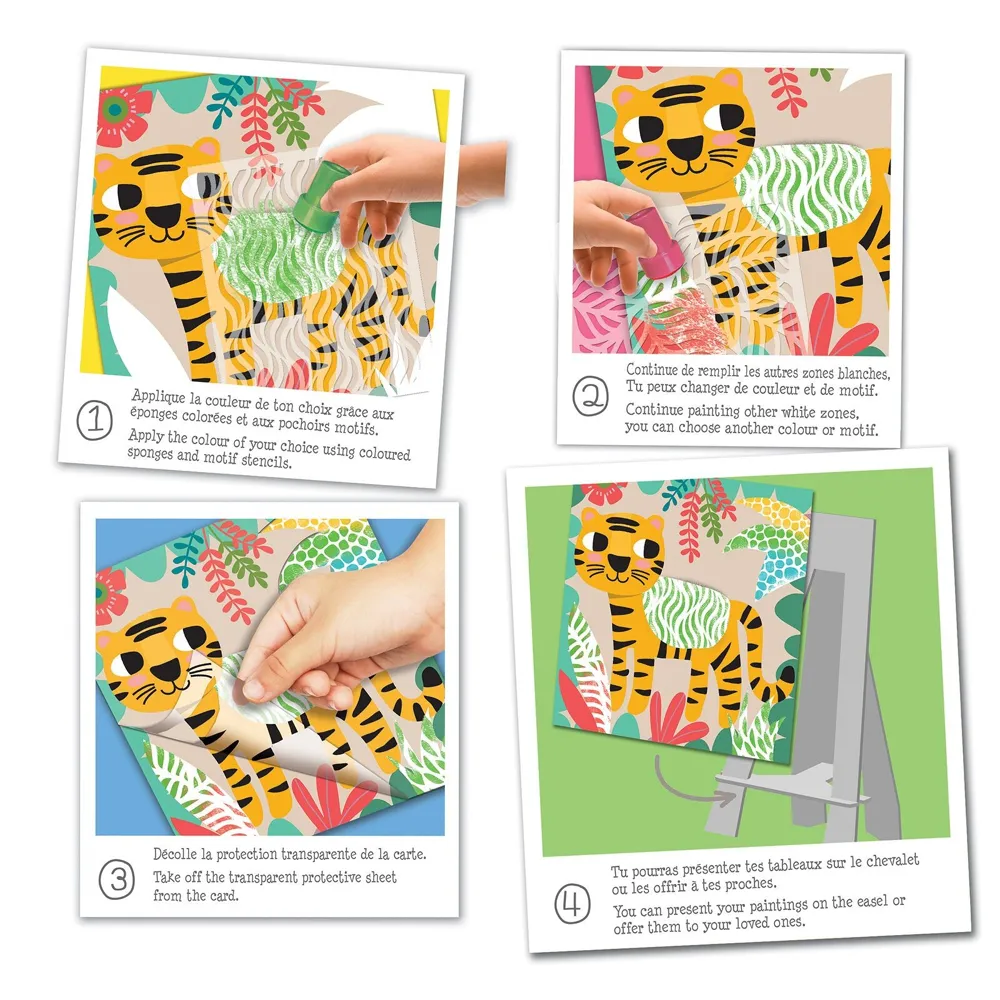 Kit Tableaux faciles - Pochoirs motifs - Couleurs de la jungle