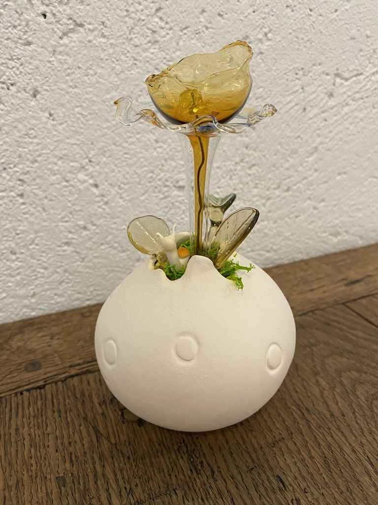 Vase fleurs en verre de Murano - Jaune et escargot