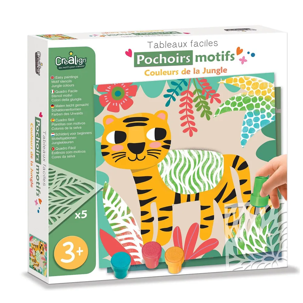Kit Tableaux faciles - Pochoirs motifs - Couleurs de la jungle