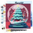 Peinture par numéro - Boule à neige et sapin de Noël (mini)