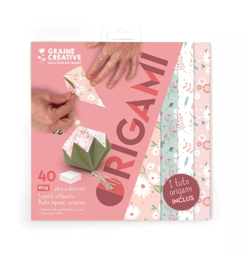 Pochette 40 feuilles Origami (20x20) - Fleuri Pastel 