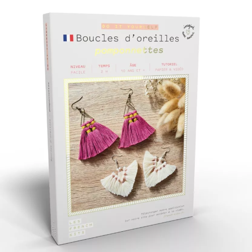 Kit Macramé - Boucles d'oreilles pomponnettes