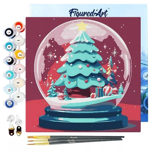 Peinture par numéro - Boule à neige et sapin de Noël (mini)